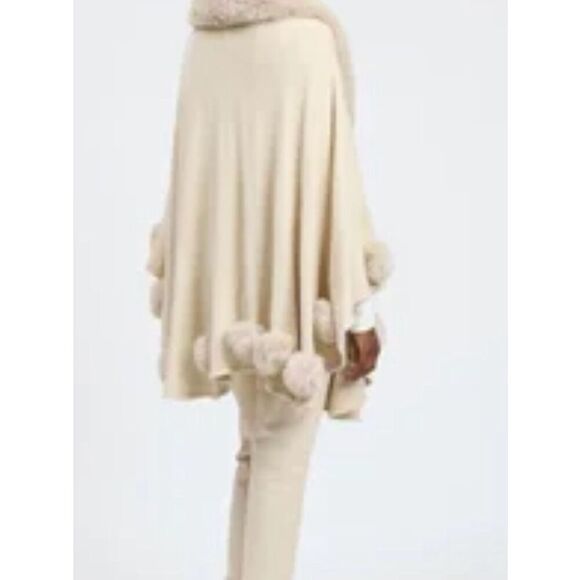 Sweaters - Cozy Cream Pom-Pom Poncho 
Open Front  Wrap Medium Small Large Acrylic
